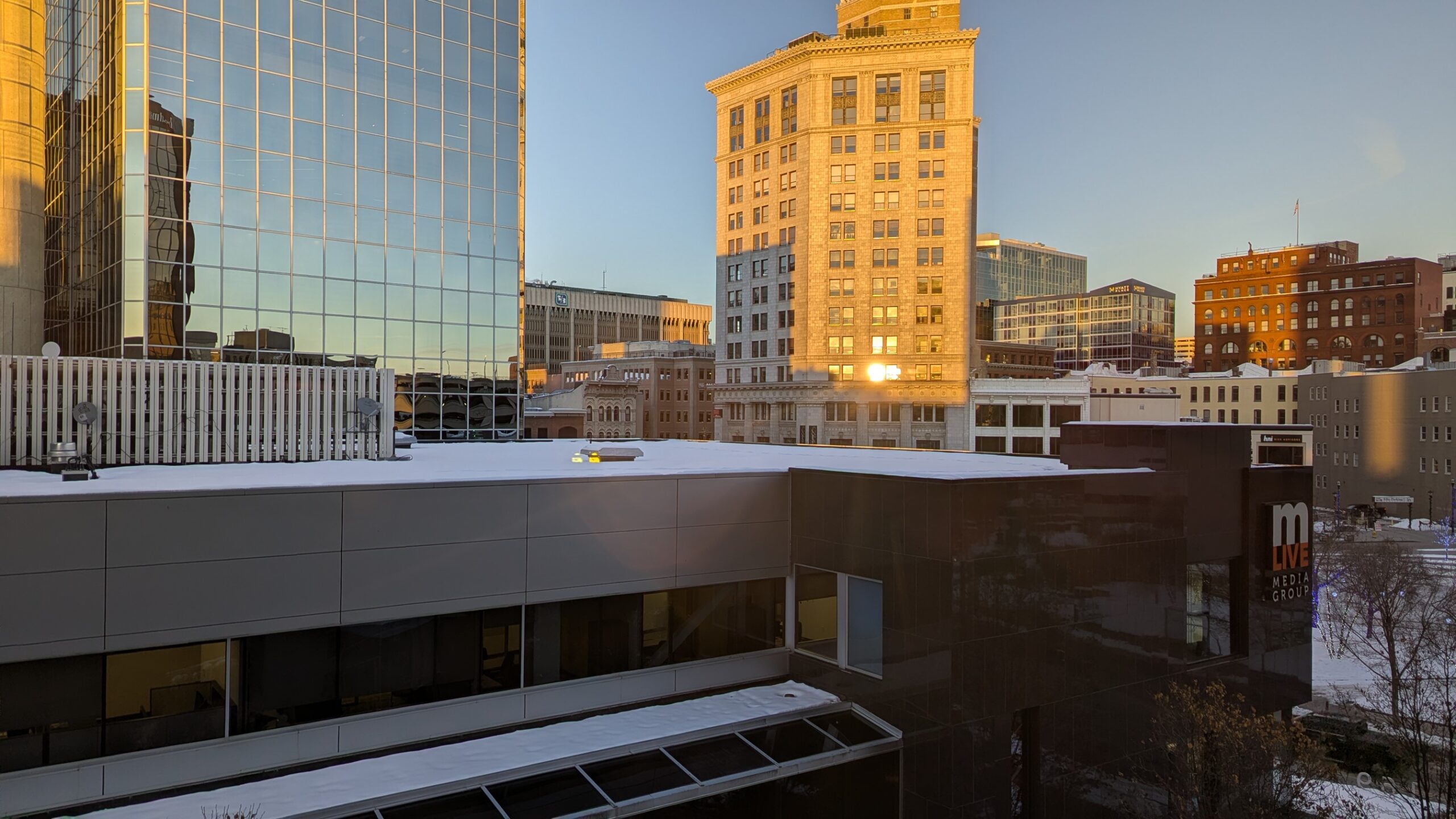The view of downtown Grand Rapids, from a building just west of the Ecliptic at Rosa Park Circle.